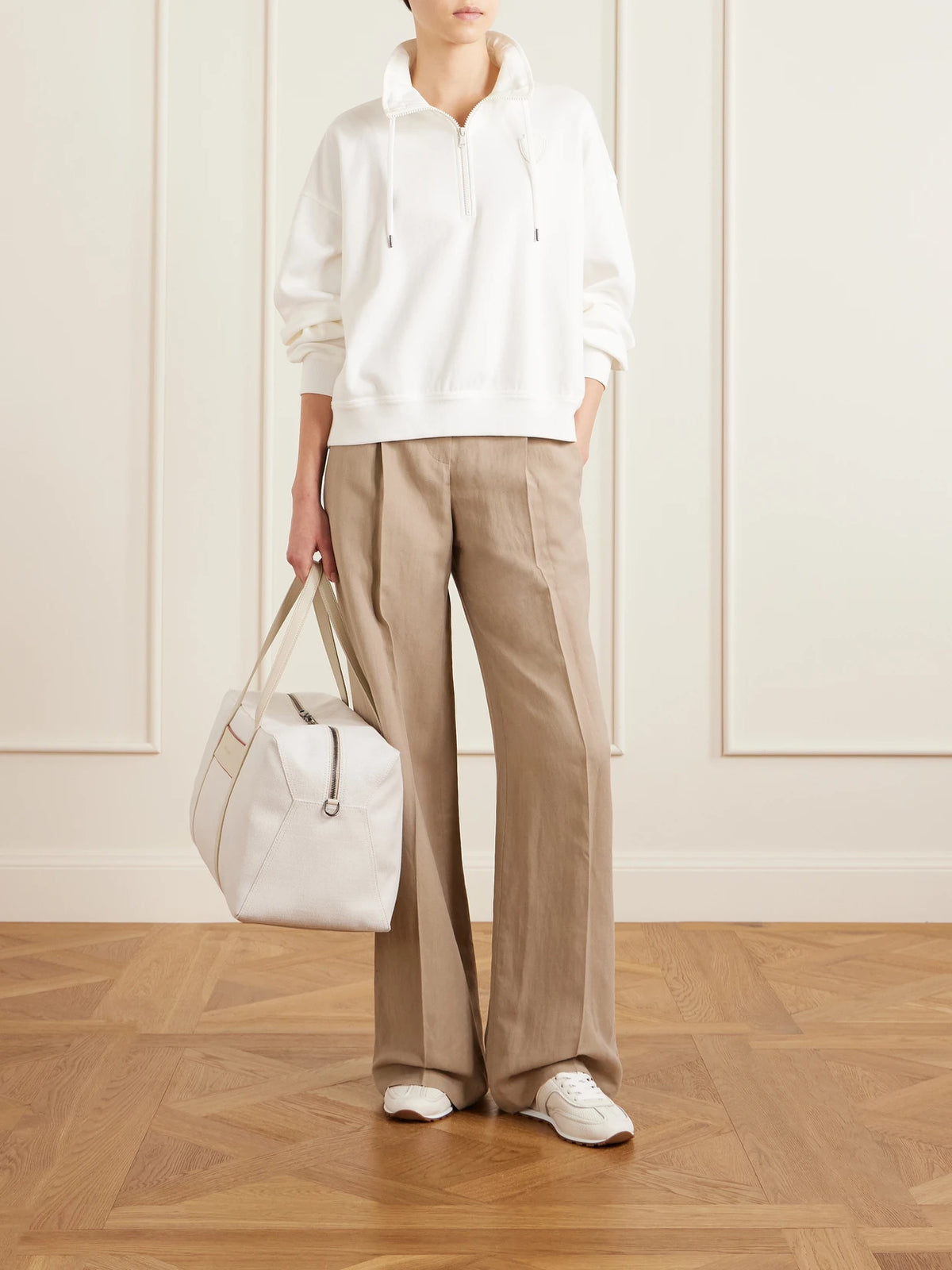 Leather-trimmed Canvas Tennis Bag