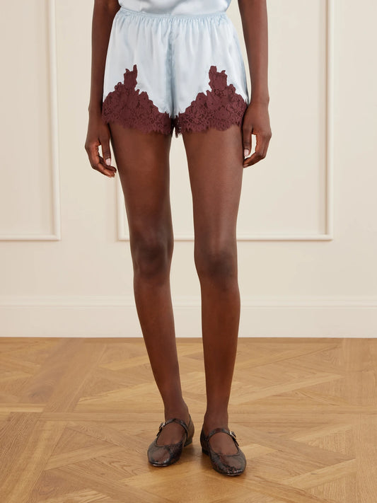 DÔEN Iona Lace-trimmed Silk Shorts