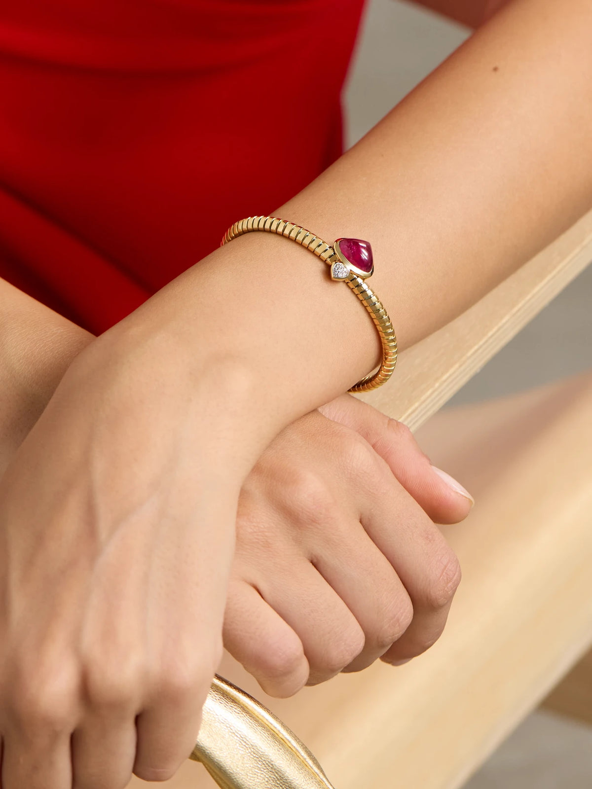 Image of Bracelets. Product name - 18-karat Gold Rubellite And Diamond Cuff in Multi colour by brand - Marina B