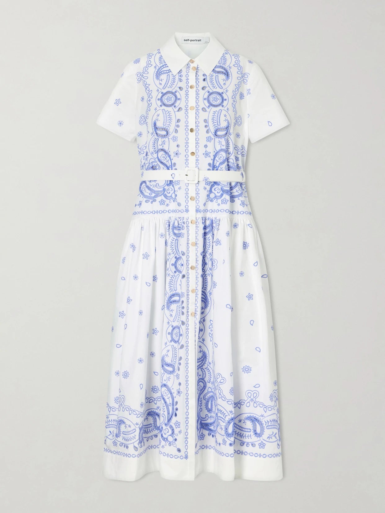 Belted Embroidered Cotton-poplin Midi Shirt Dress