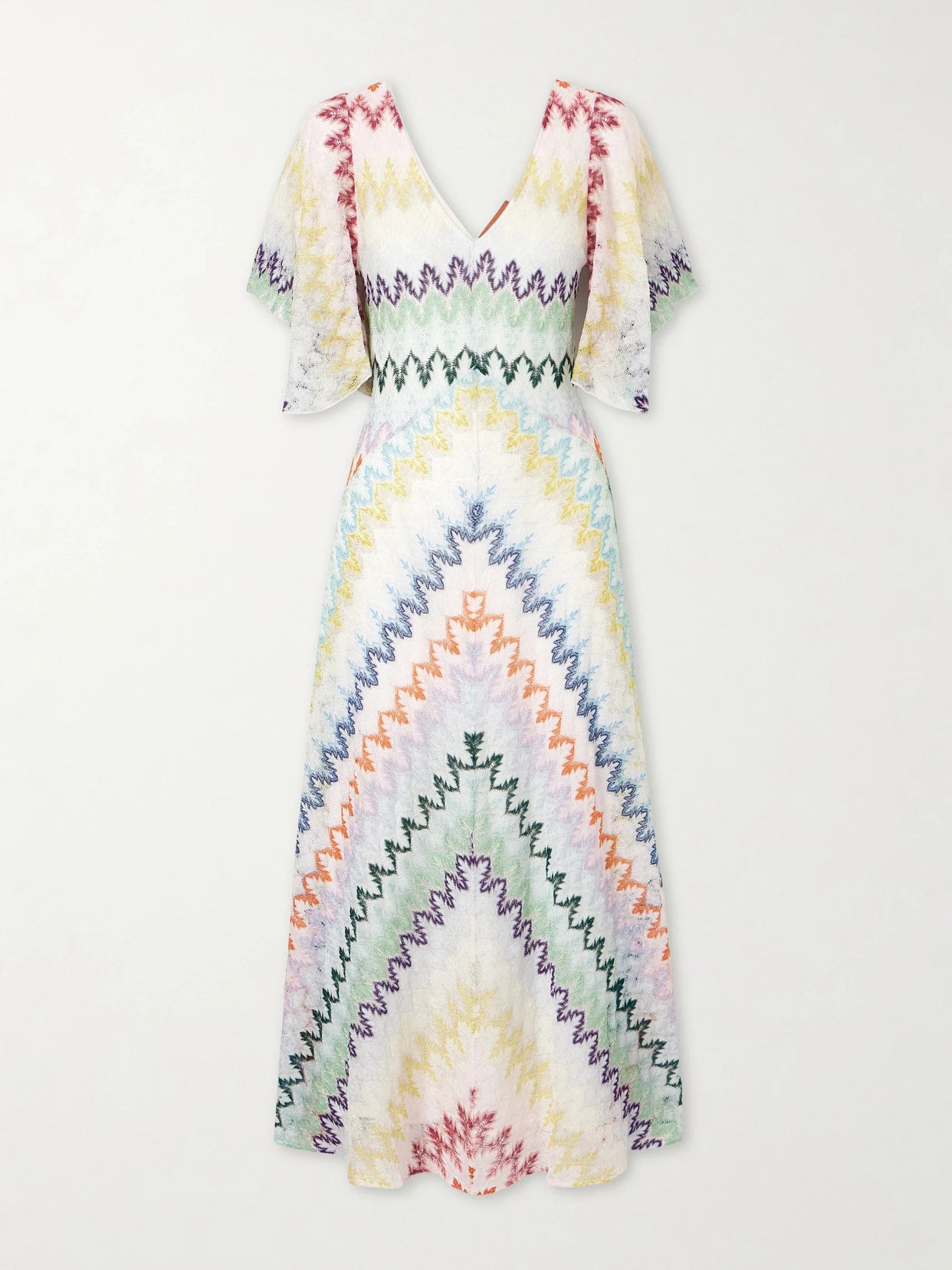 Image of Dresses. Product name - Striped Metallic Crochet-knit Maxi Dress in White colour by brand - Missoni