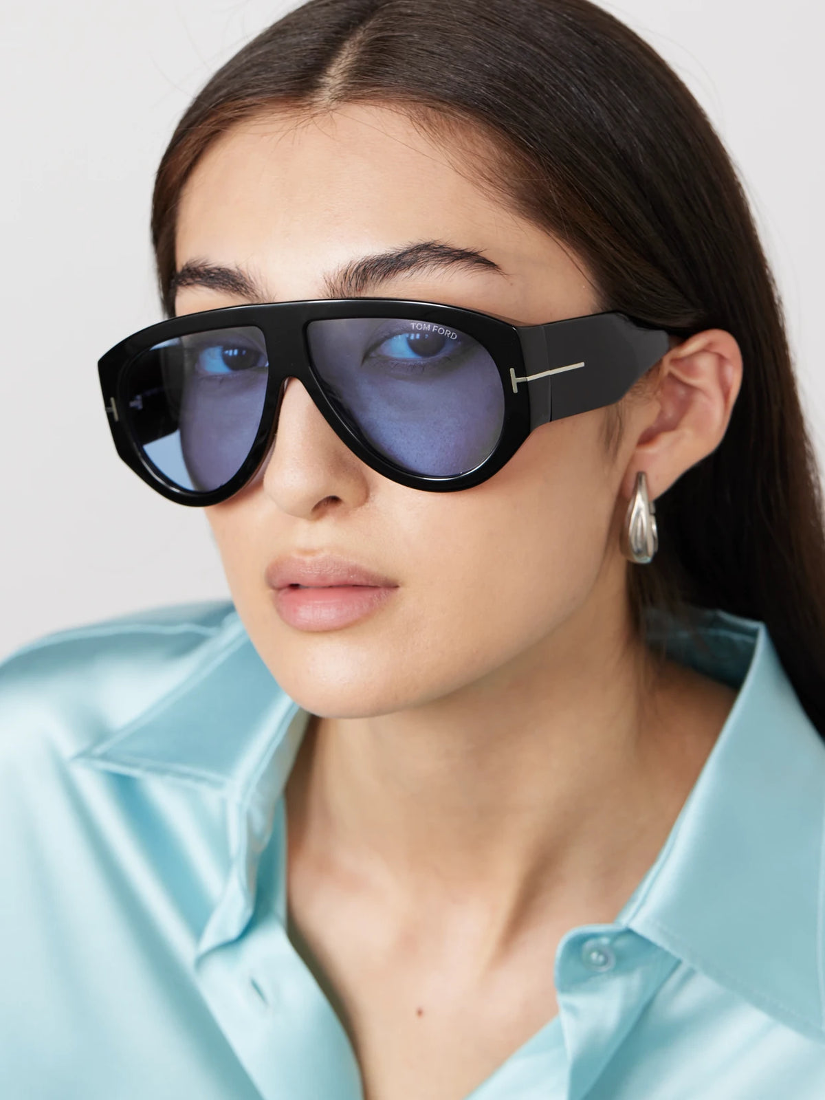 Image of Sunglasses. Product name - Bronson Aviator-style Acetate Sunglasess in Black colour by brand - TOM FORD