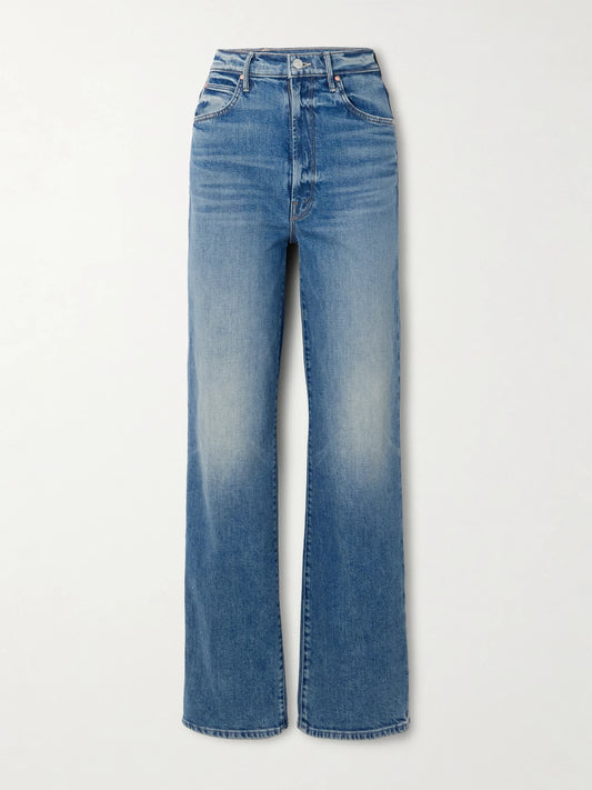 Image of Jeans. Product name - Tunnel Vision Sneak High-rise Straight-leg Jeans in Blue colour by brand - Mother