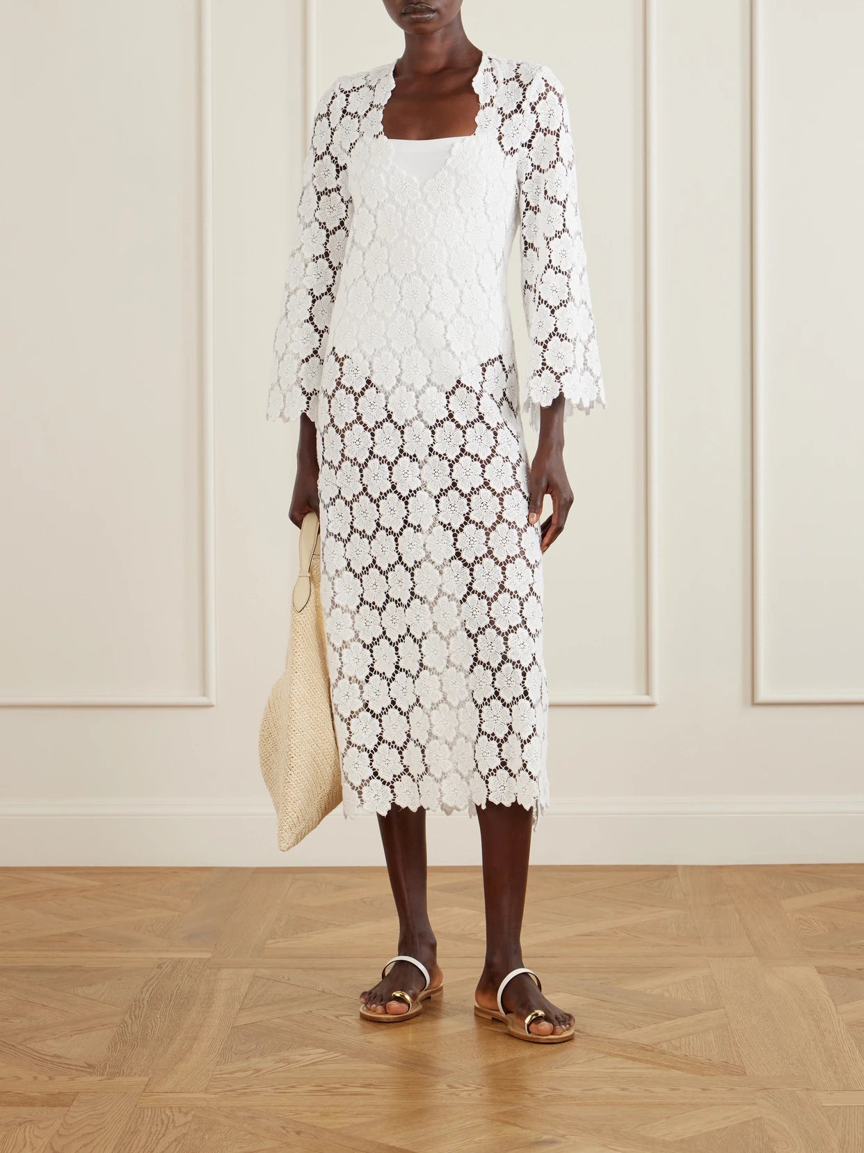Image of Dresses. Product name - Arelis Crocheted Cotton Maxi Dress in White colour by brand - Miguelina
