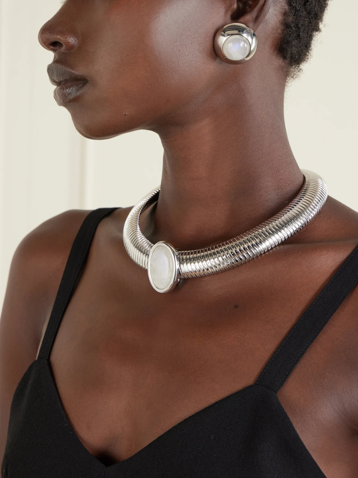 Image of Earrings. Product name - Bombé Rhodium-plated Moonstone Earrings in Silver colour by brand - Julietta