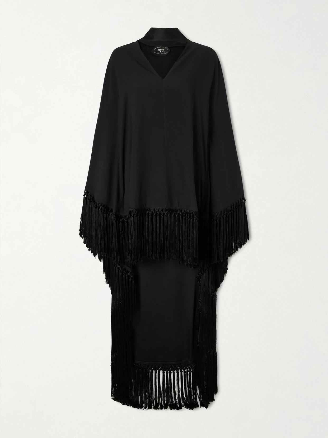 Image of Dresses. Product name - Cecil Fringed Crepe Kaftan in Black colour by brand - Taller Marmo