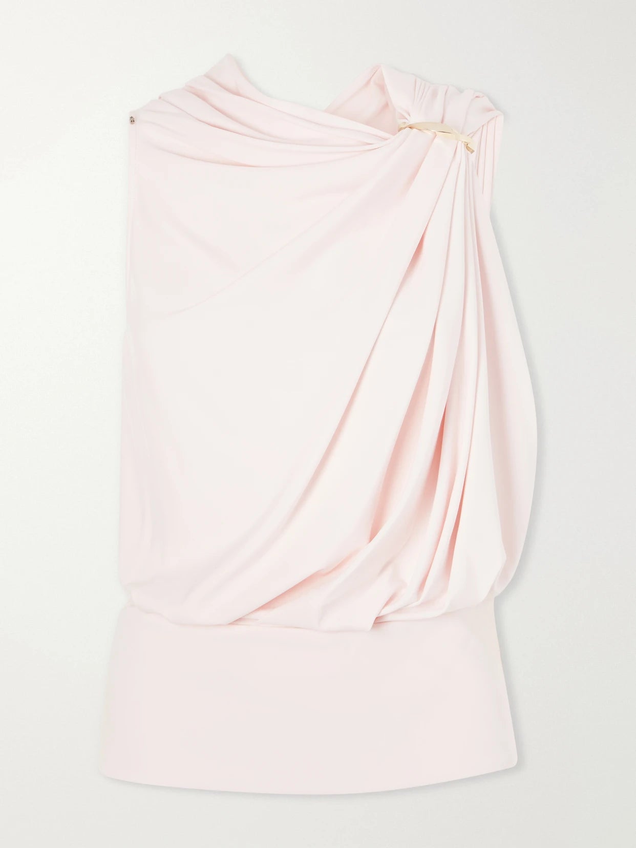 Image of a model wearing Tops. Product name - Lacuna Embellished Draped Jersey Blouse in Pink colour by brand - Sportmax