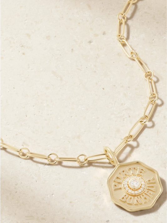 Marlo Laz Wee Porte Bonheur 14-karat Gold Diamond Necklace