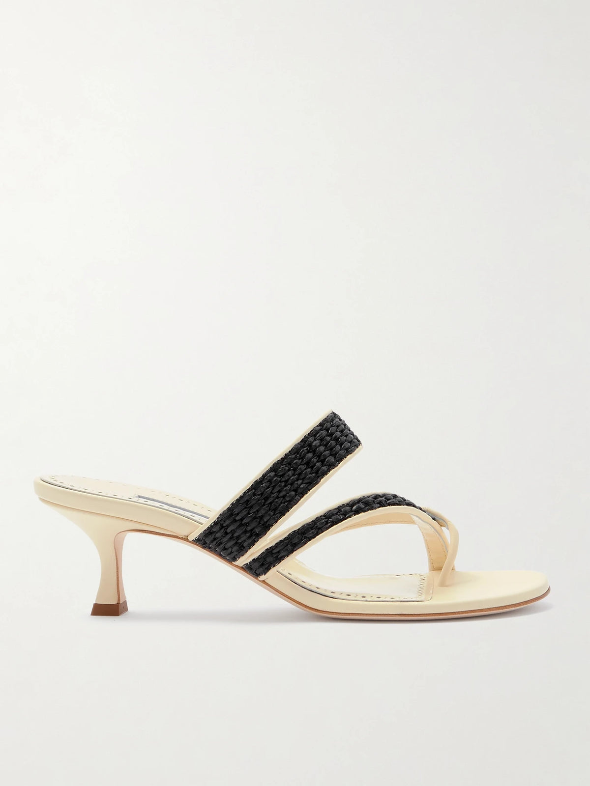 Susa 50 Raffia-trimmed Leather Mules