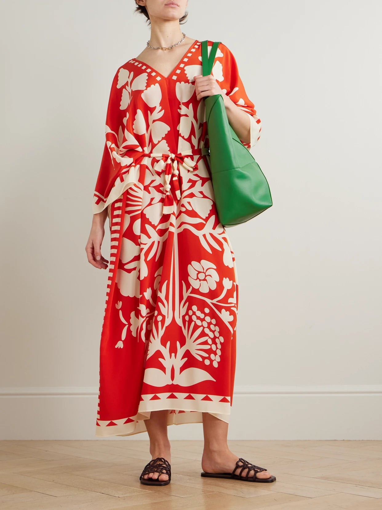 Image of Dresses. Product name - Holi Belted Printed Silk Crepe De Chine Cover-up in Red colour by brand - Eres