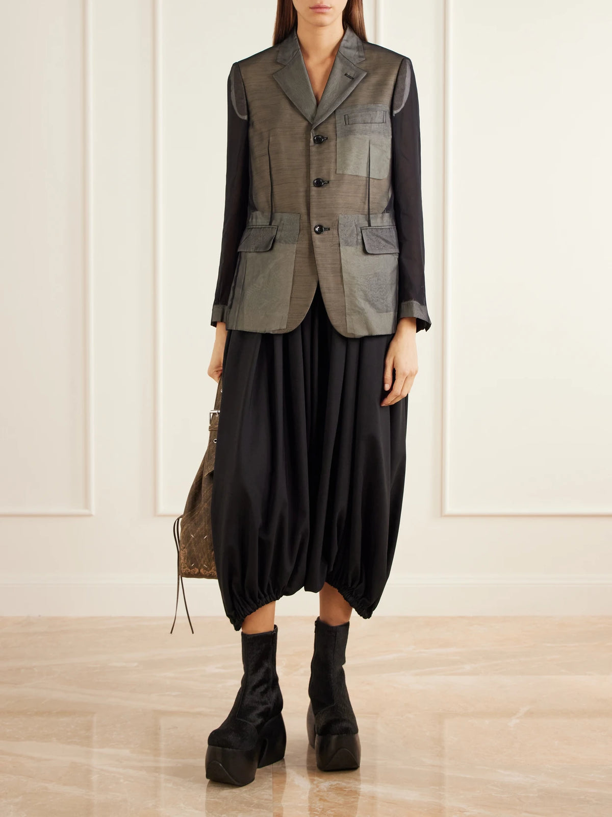 Image of Coats & Jackets. Product name - Sheer Georgette Blazer in Black colour by brand - Comme des Garçons