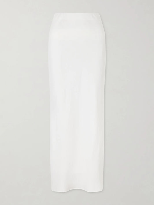 Image of a model wearing Skirts. Product name - Woven Maxi Skirt in White colour by brand - Brunello Cucinelli