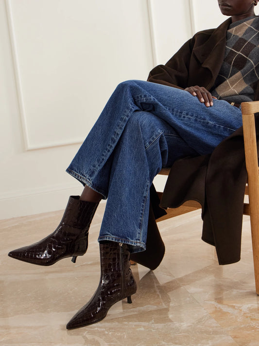 Jimmy Choo Lory 35 Croc-effect Leather Ankle Boots