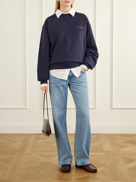 Image of Sleepwear & Loungewear. Product name - + Sotheby's Logo-embroidered Cotton-jersey Sweatshirt in Multi colour by brand - FRAME