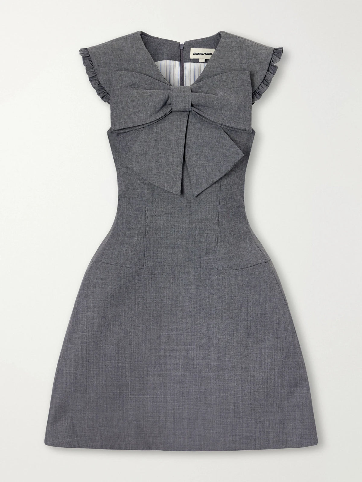 SHUSHU/TONG Bow-detail Ruffled Twill Mini Dress