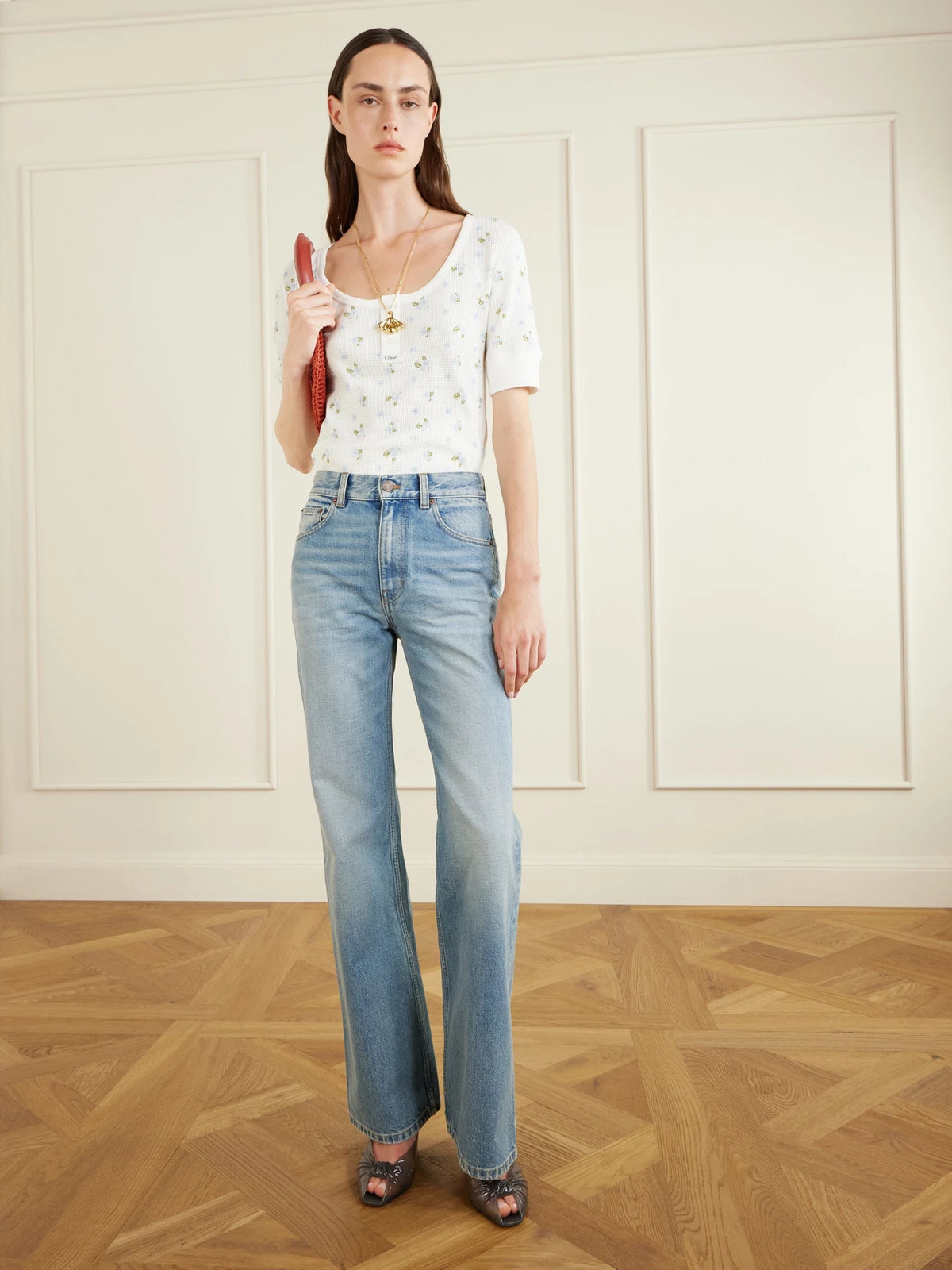 Image of Jeans. Product name - Mid-rise Straight-leg Jeans in Light denim colour by brand - Chloé