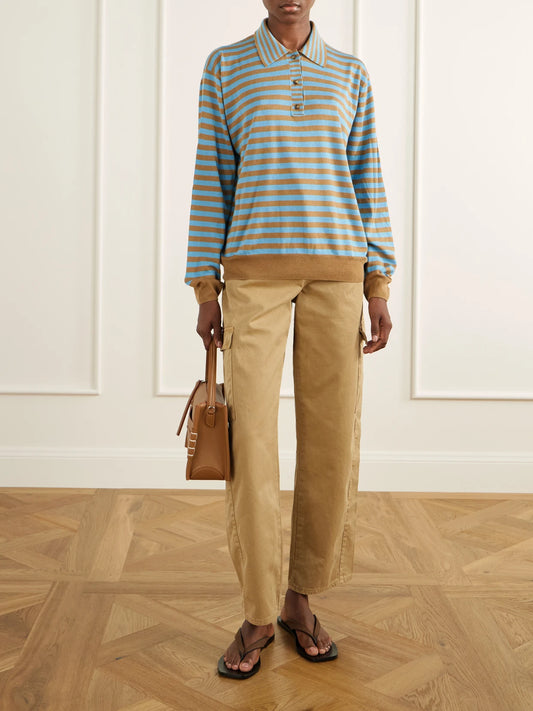 Image of Jeans. Product name - Cargo Barrel High-waist Wide-leg Jeans in Camel colour by brand - La Ligne