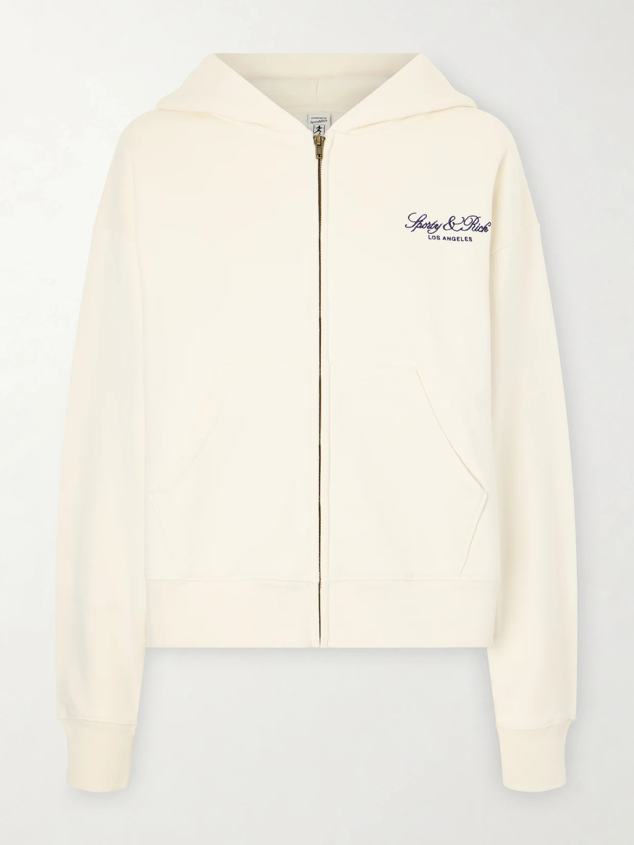 Image of Sleepwear & Loungewear. Product name - Vendome La Embroidered Cotton-fleece Hoodie in Ecru colour by brand - Sporty & Rich