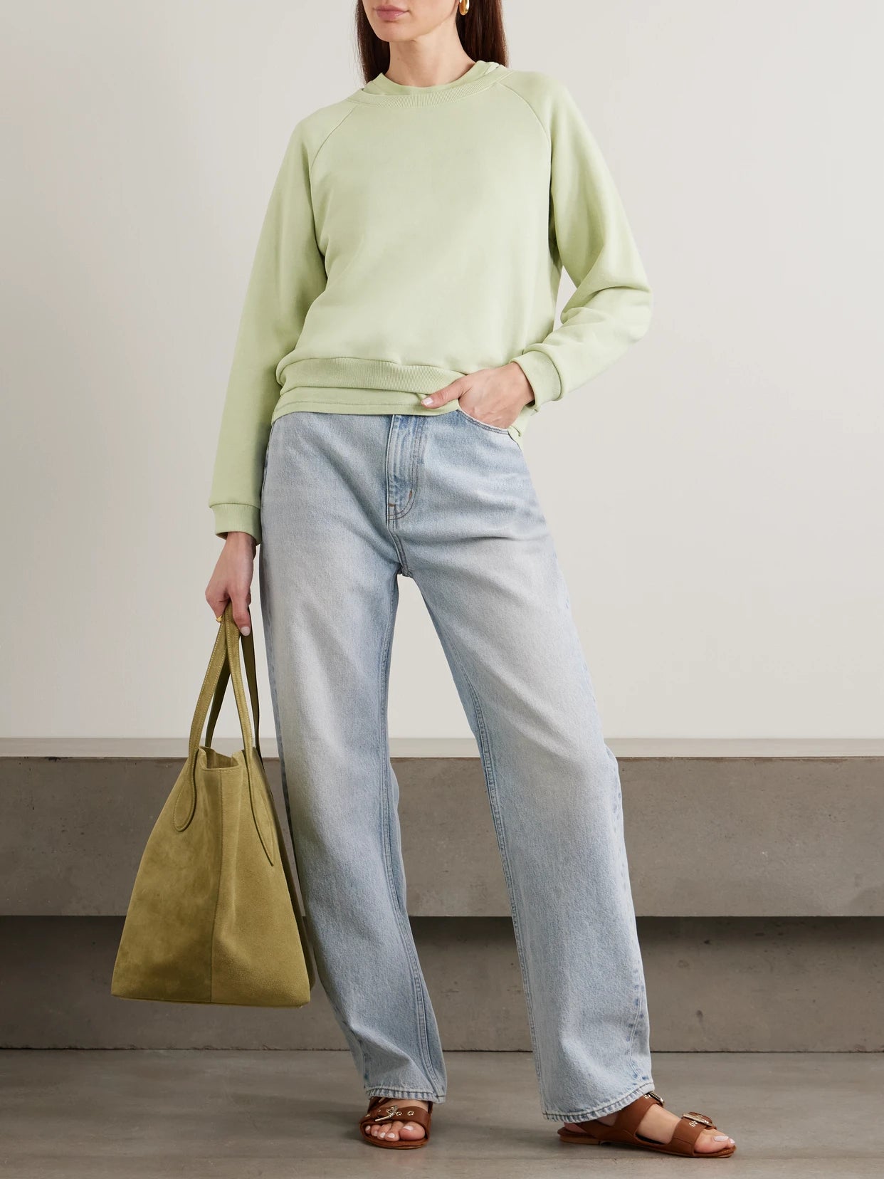 Image of Sleepwear & Loungewear. Product name - The Daily Cotton-terry Sweatshirt in Green colour by brand - Jamie Haller