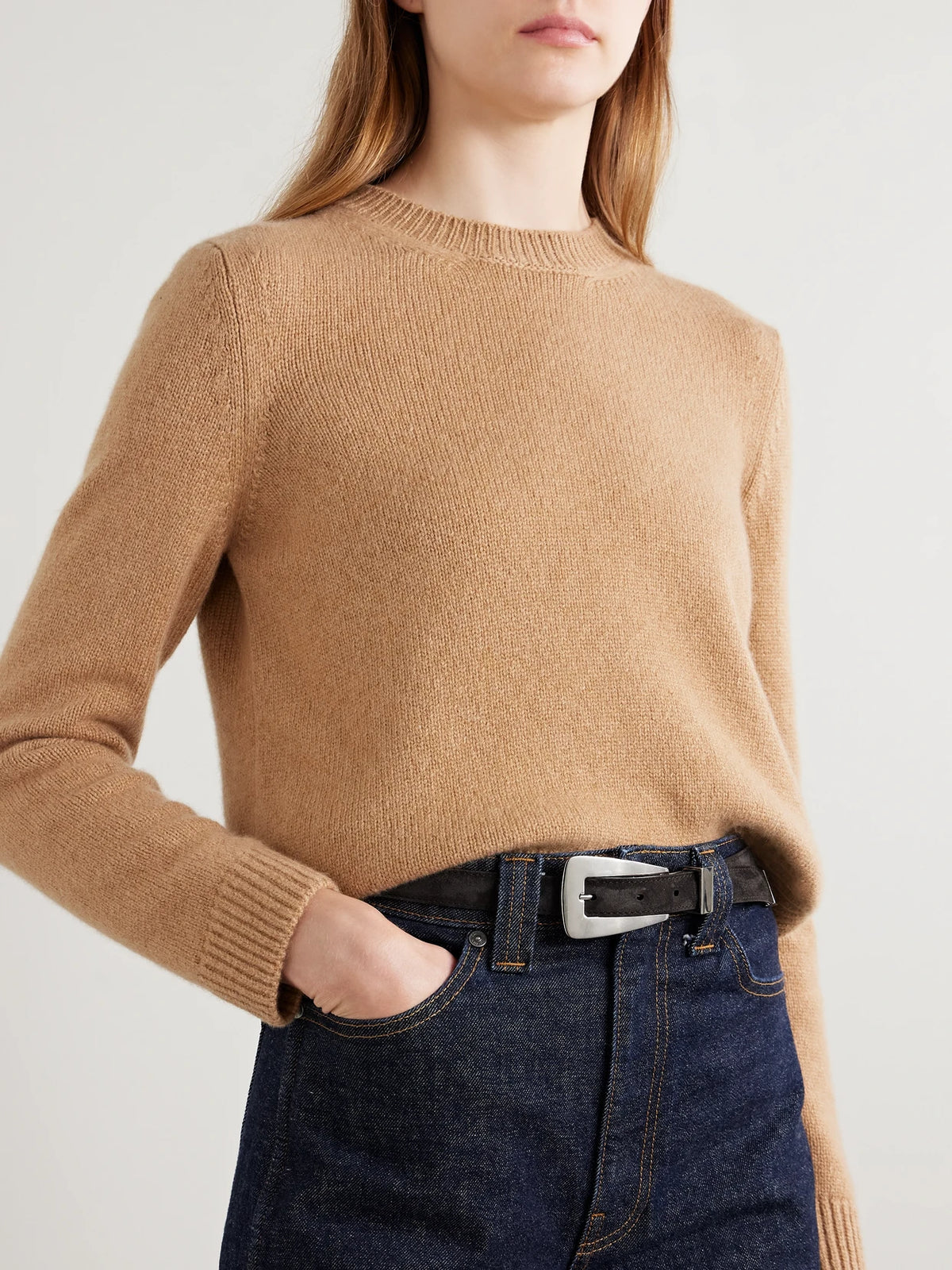Image of Belts. Product name - Lucca Suede Belt in Chocolate colour by brand - KHAITE