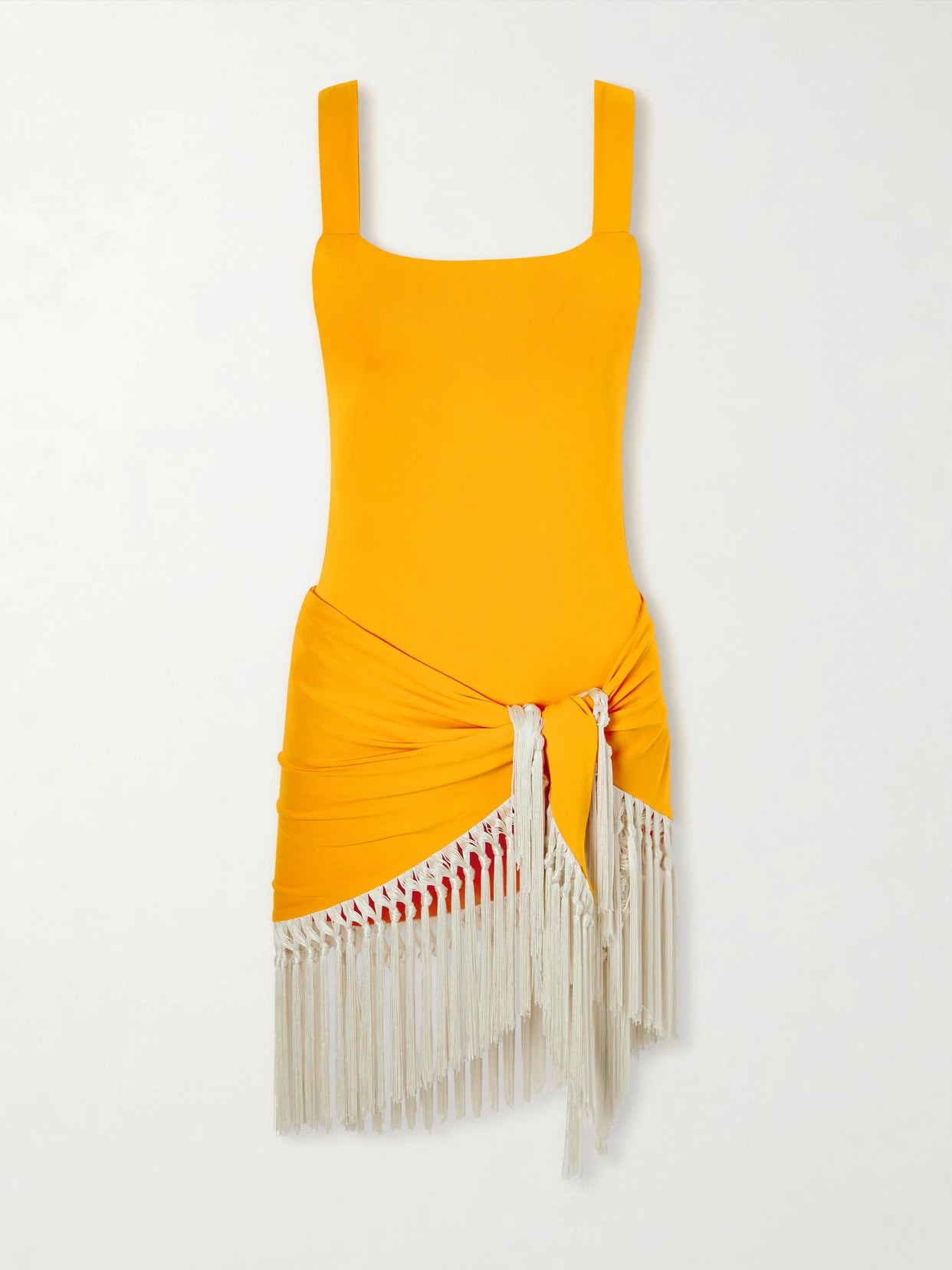 Image of Swimwear. Product name - Mini Lido Swimsuit And Fringed Pareo Set in Orange colour by brand - Taller Marmo