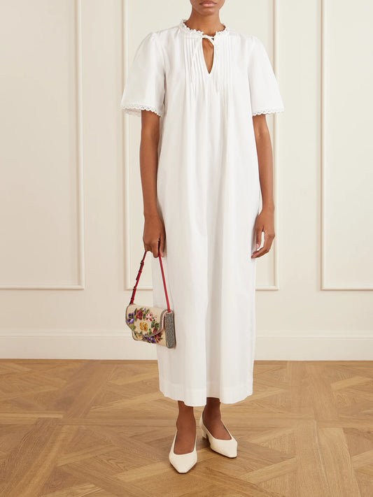Image of Dresses. Product name - Freesia Organic Cotton Maxi Dress in White colour by brand - SKALL