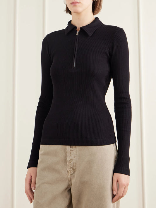AGOLDE Amica Ribbed Stretch-cotton And Lyocell Tencel Blend Polo Shirt