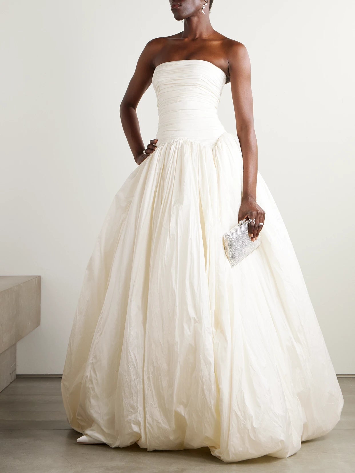 Image of Dresses. Product name - Drew Strapless Taffeta Gown in Ivory colour by brand - Danielle Frankel