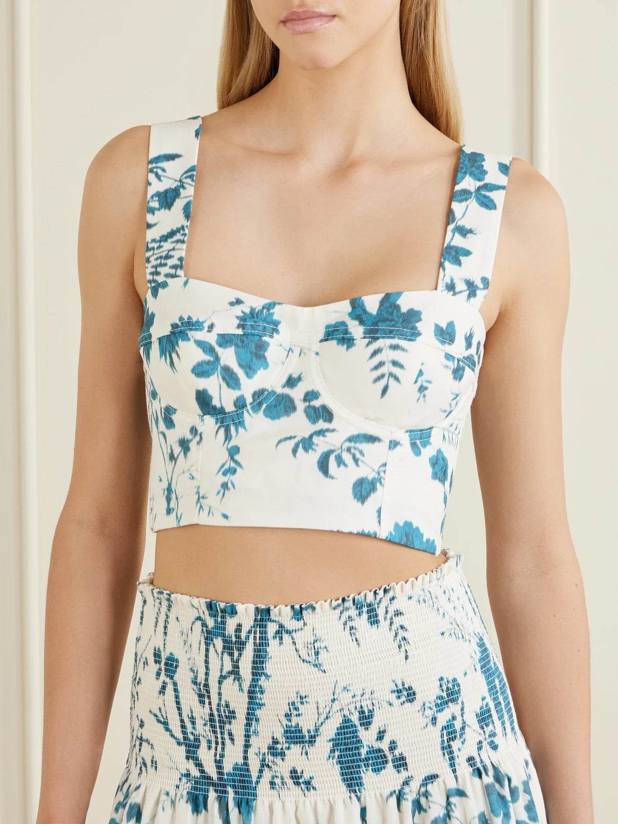 Crop Floral-print Cotton And Linen-blend Top