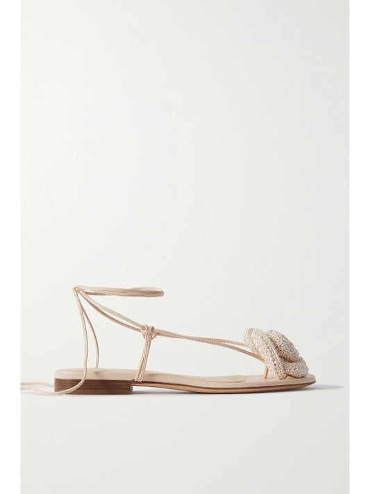 Crocheted Cotton-blend And Leather Sandals