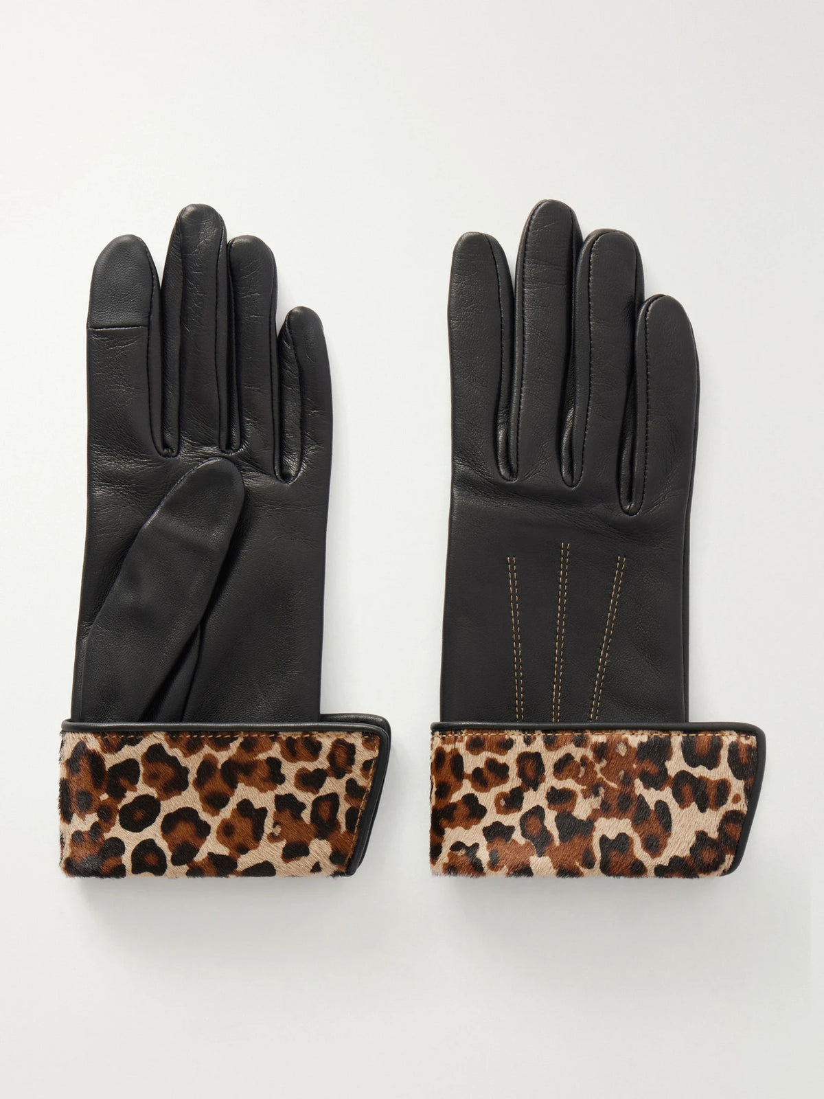 Agnelle Fannycalf Leopard-print Calf Hair-trimmed Leather Gloves