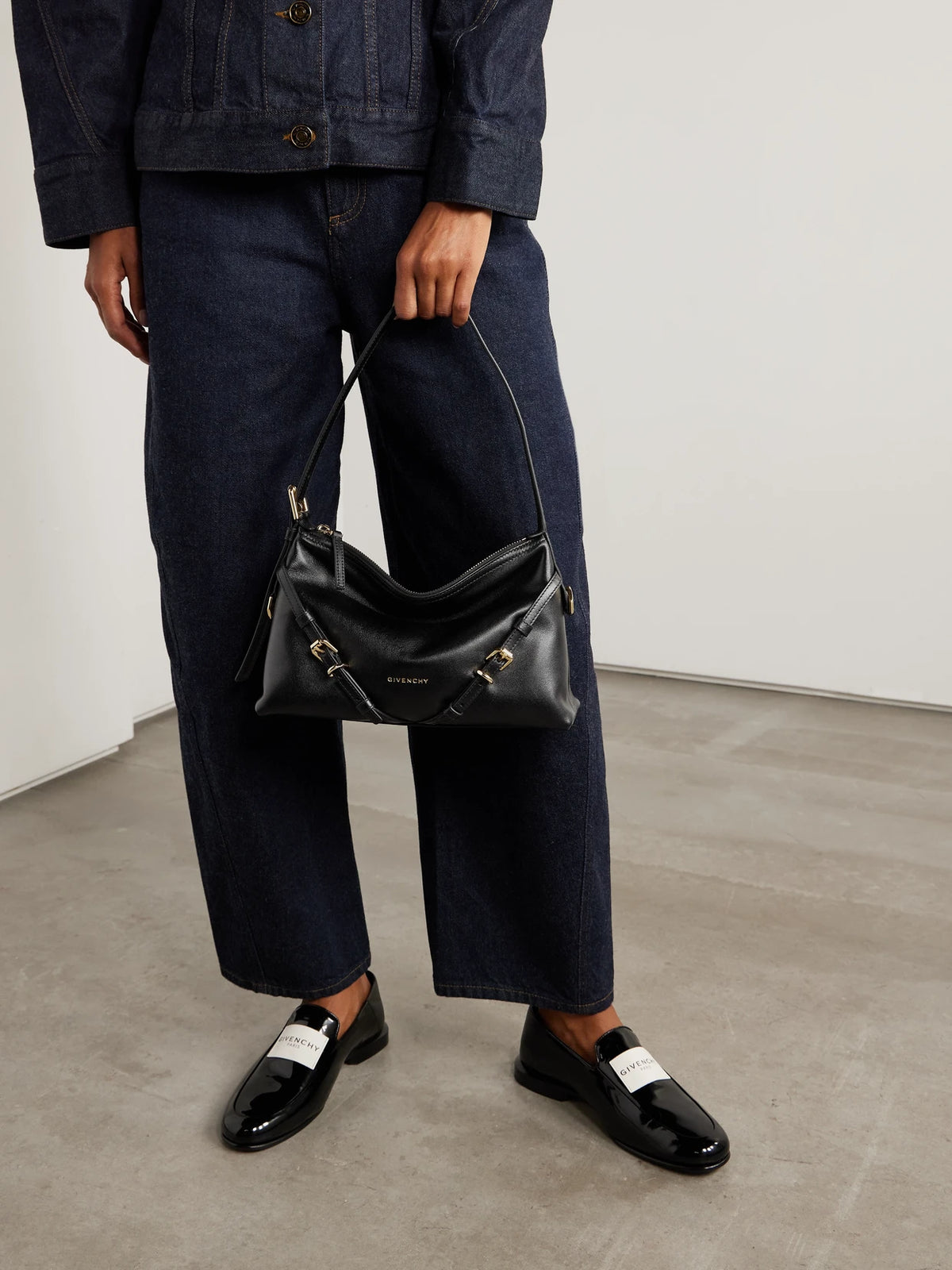 Image of Bags. Product name - Voyou Medium Leather Shoulder Bag in Black colour by brand - Givenchy