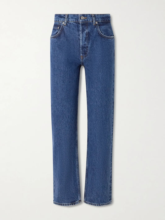Image of Jeans. Product name - Kate Mid-rise Slim-leg Jeans in Indigo colour by brand - Anine Bing