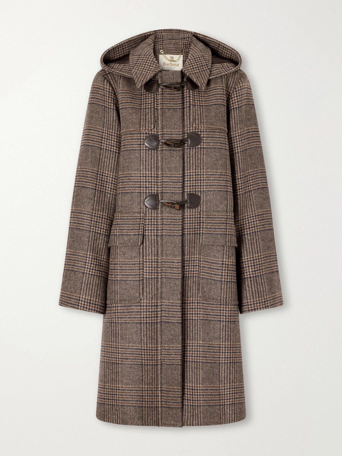 Barbour Melody Leather-trimmed Prince Of Wales Checked Wool-blend Woven Coat