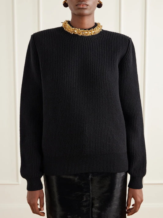 Balmain Embellished Ribbed Wool And Cashmere-blend Sweater
