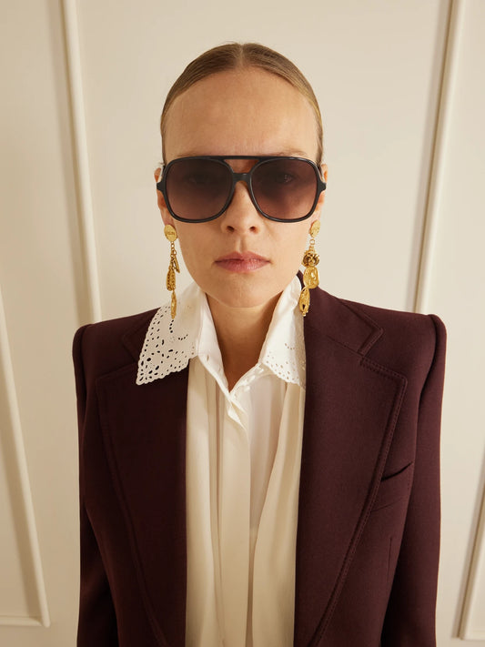 Image of Sunglasses. Product name - Judy Aviator-style Acetate And Gold-tone Sunglasses in Gray colour by brand - Chloé