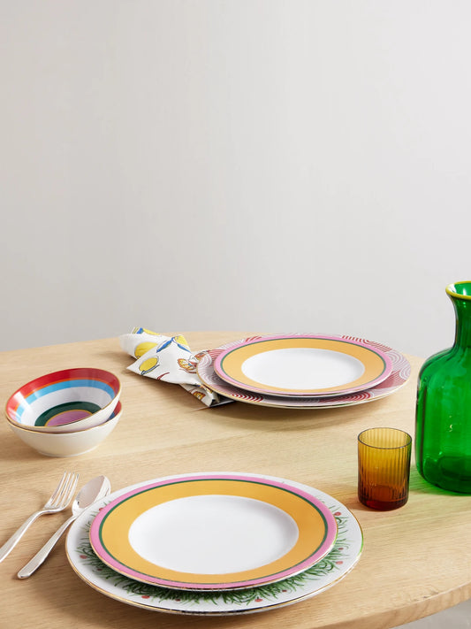 Image of Tableware. Product name - Set Of Two Gold-plated Painted Porcelain Dinner Plates in Yellow colour by brand - La DoubleJ