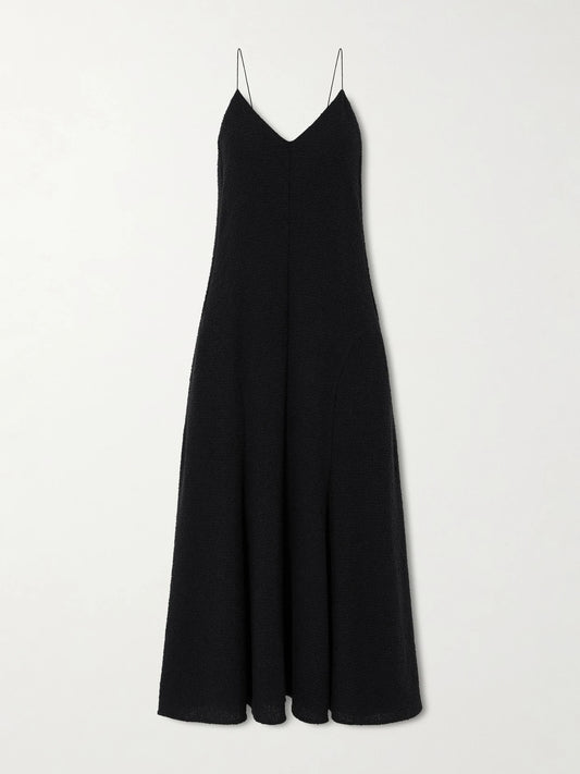 Image of Dresses. Product name - Iben Tulle-trimmed Cotton-blend Midi Dress in Black colour by brand - KHAITE