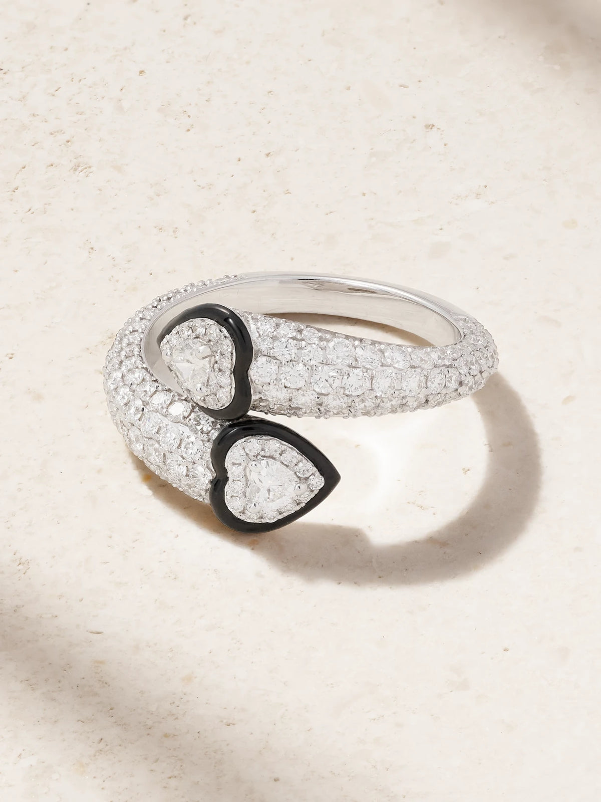 Double Crush 18-karat White Gold, Diamond And Enamel Ring