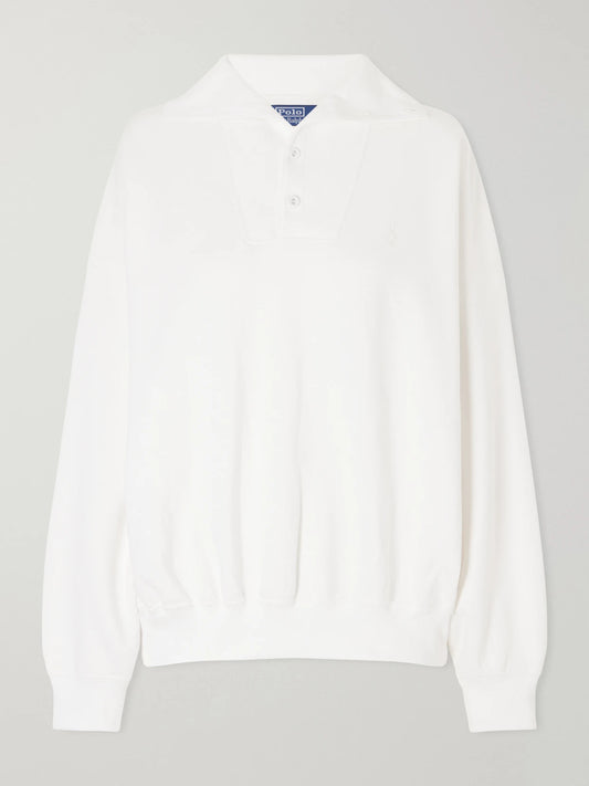 Image of Sleepwear & Loungewear. Product name - + Wimbledon Logo-embroidered Cotton-blend Sweatshirt in White colour by brand - Polo Ralph Lauren