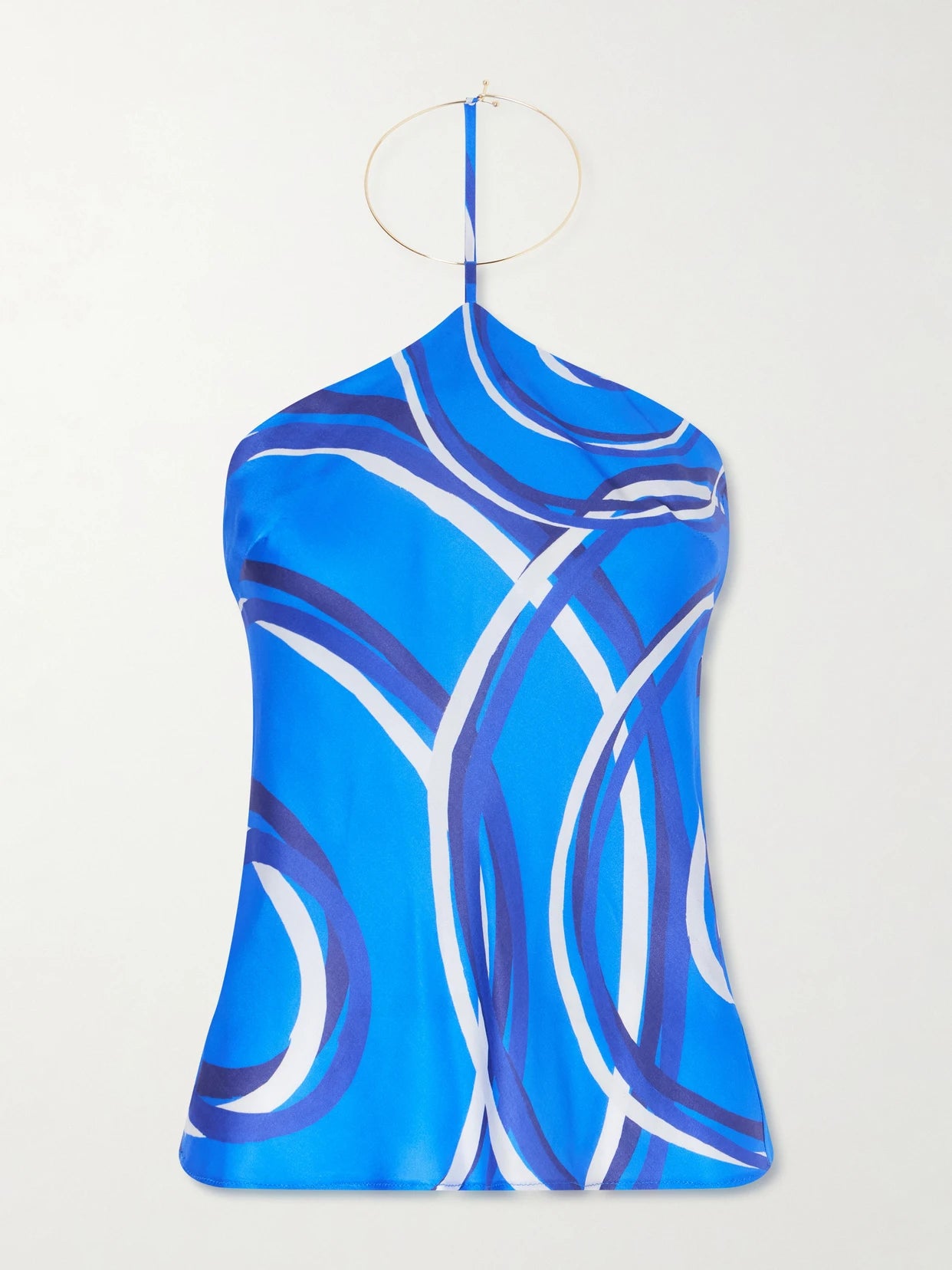 Elysia Asymmetric Printed Silk-blend Satin Top