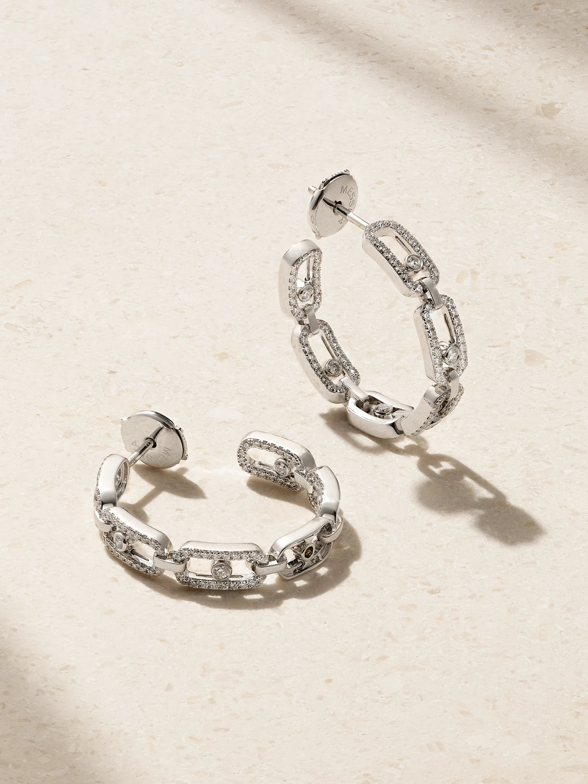 Small Move Link 18-karat White Gold Diamond Hoop Earrings