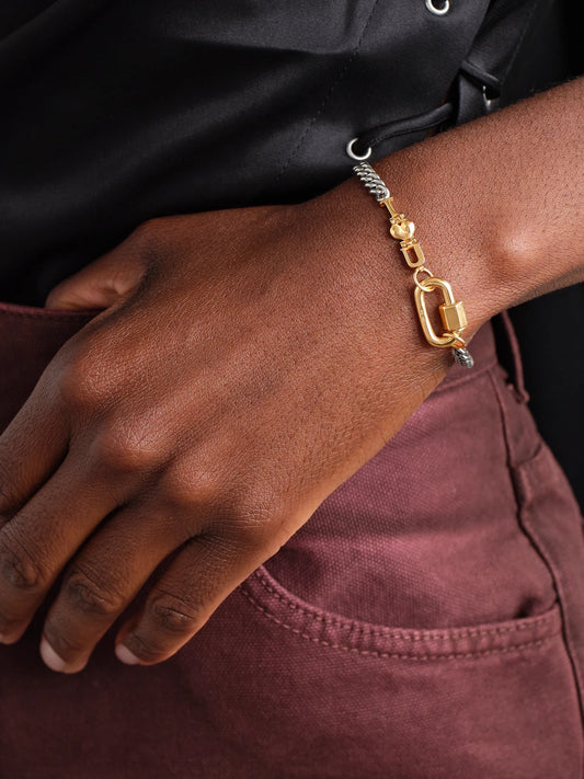 Image of Bracelets. Product name - Curb Talking + Chubby Babylock Silver And 14-karat Yellow Gold Bracelet in Multi colour by brand - Marla Aaron