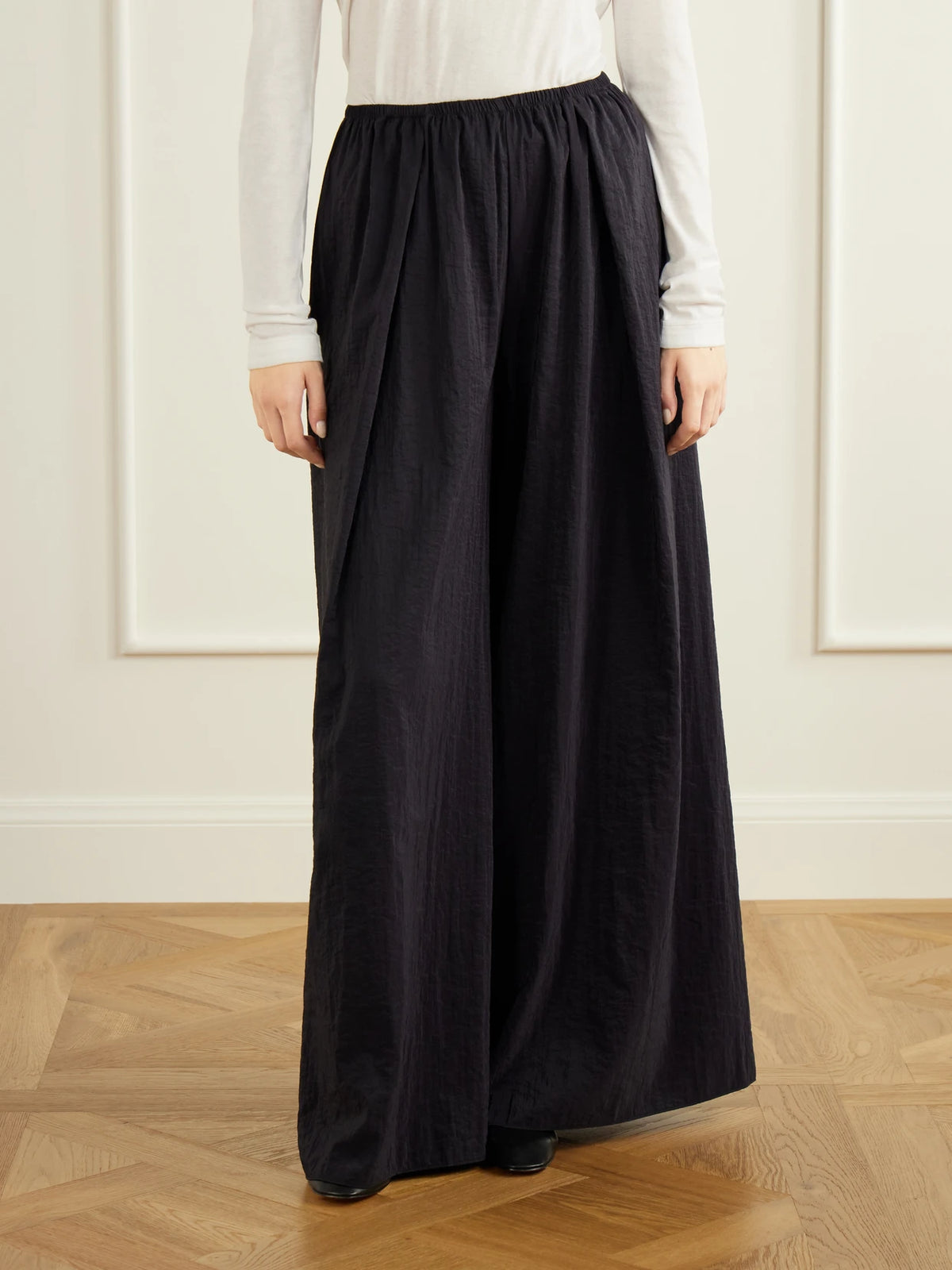 La Ligne Pleated Crinkle Satin Wide-leg Pants