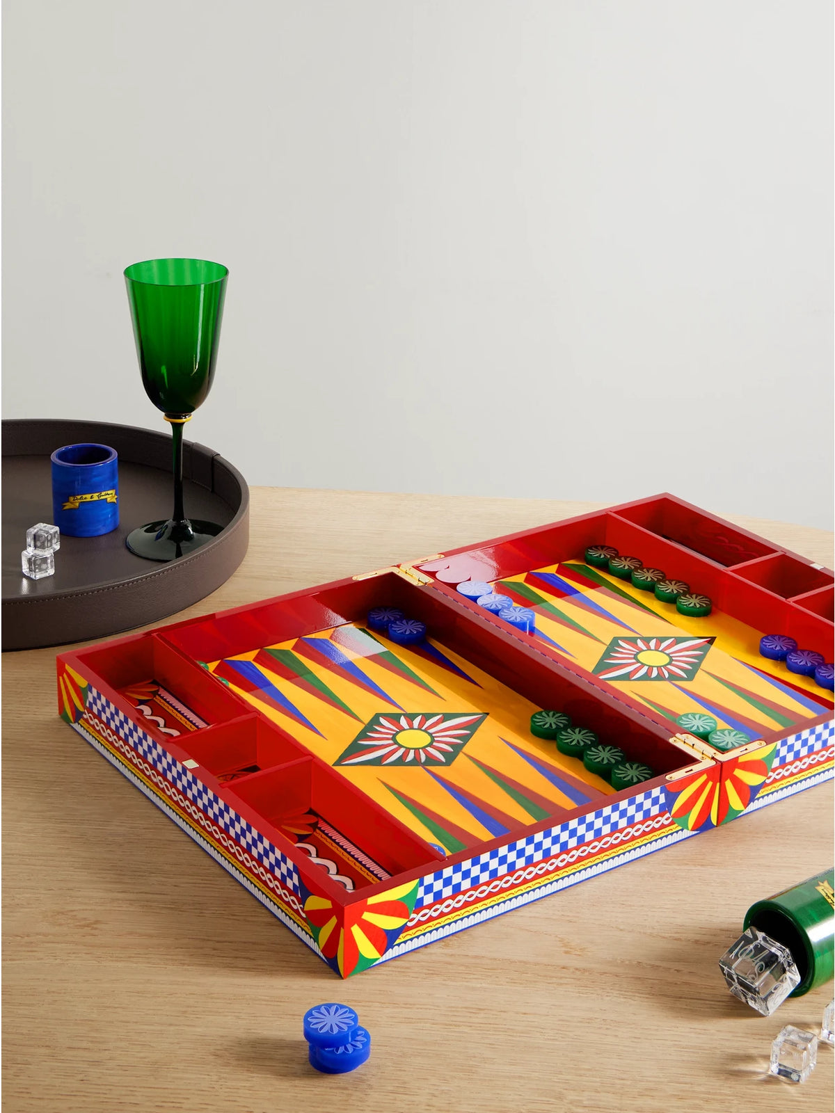 Image of Decor. Product name - Caretto Resin And Wood Backgammon Set in Red colour by brand - Dolce & Gabbana