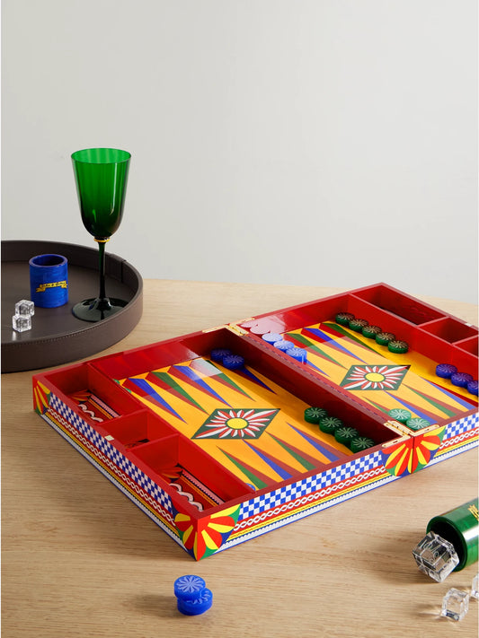 Image of Decor. Product name - Caretto Resin And Wood Backgammon Set in Red colour by brand - Dolce & Gabbana