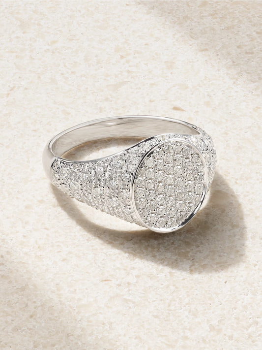 Mini Chevalière 9-karat White Gold Diamond Ring