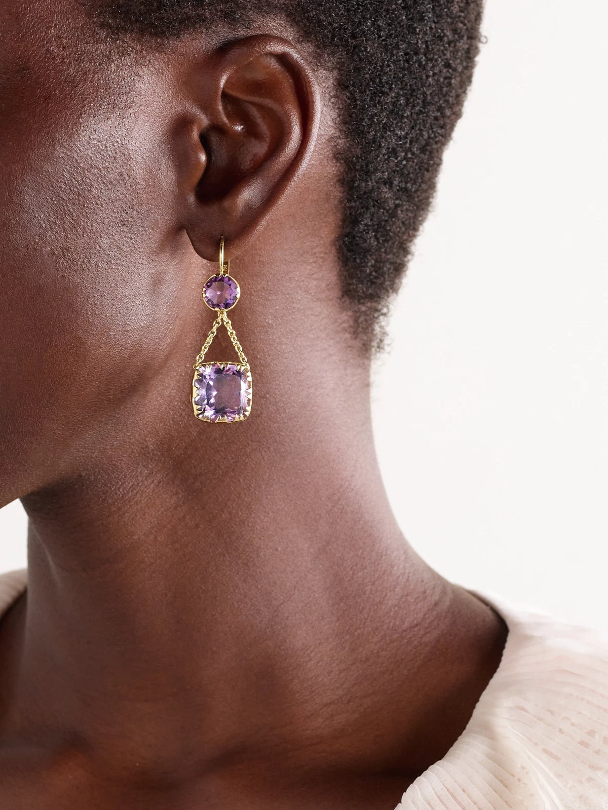 Image of Earrings. Product name - Crown 18-karat Gold Amethyst Earrings in Multi colour by brand - Ileana Makri