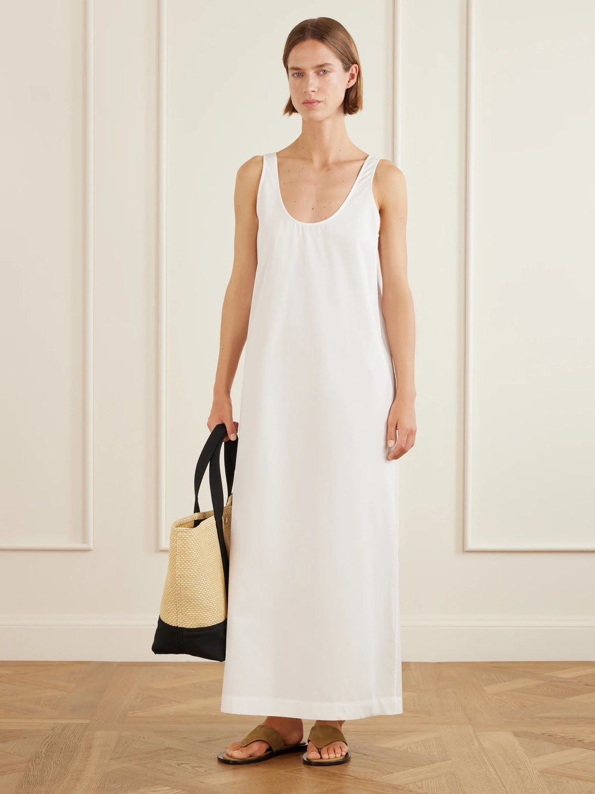 Image of Dresses. Product name - Cotton-poplin Midi Dress in White colour by brand - TOTEME