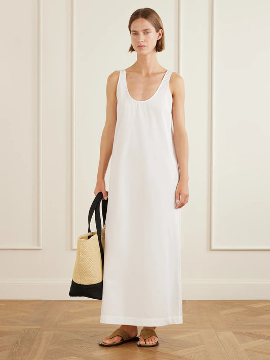 Image of Dresses. Product name - Cotton-poplin Midi Dress in White colour by brand - TOTEME